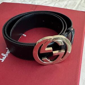 Gucci Black Belt with Gold GG Buckle